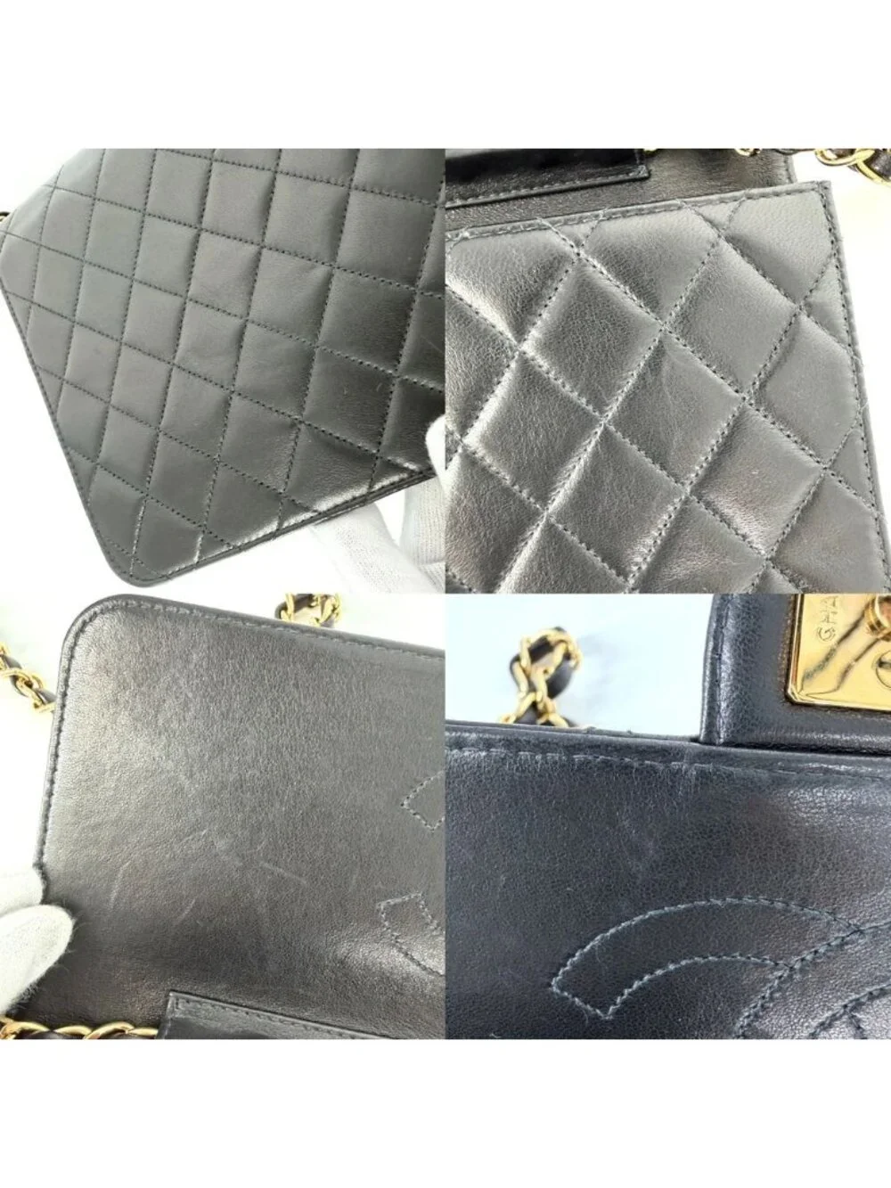 Chanel Shoulder Bag Quilted CC Logo Push Lock Crossbody Lambskin Black Gold